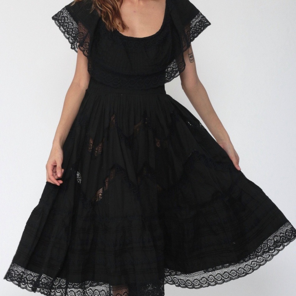 1970s black Boho/Peasant dress